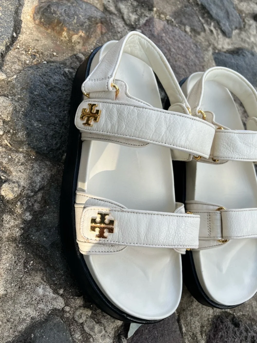Tory Burch Kira Logo Ivory Leather Sport Sandals